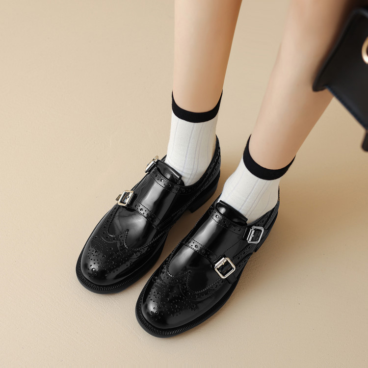 Deep Mouth Flat Shoes Chinese Style Low Chunky Heel Slip-On