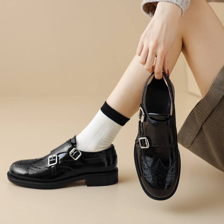 Deep Mouth Flat Shoes Chinese Style Low Chunky Heel Slip-On - Image 2