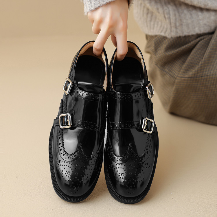 Deep Mouth Flat Shoes Chinese Style Low Chunky Heel Slip-On - Image 3