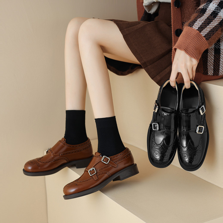 Deep Mouth Flat Shoes Chinese Style Low Chunky Heel Slip-On - Image 4