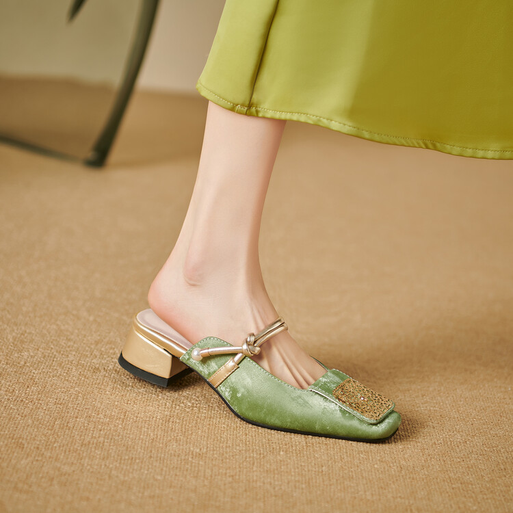 Korean Style Closed Toe Mid Heel Slippers - Image 5