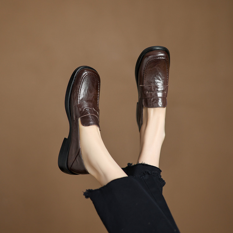 Women's Deep Mouth Flat Shoes Korean Style Sheepskin Round Toe Slip-On - Image 2