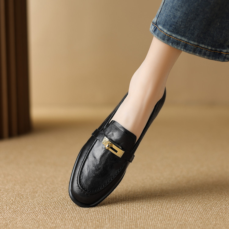 Women's Deep Mouth Flat Shoes Korean Style Soft Leather Slip-On