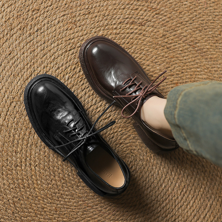 Women's Deep Mouth Round Toe Lace-Up Flat Shoes