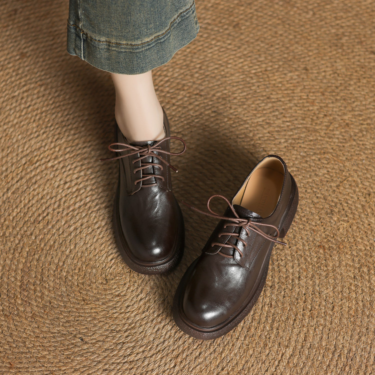 Women's Deep Mouth Round Toe Lace-Up Sheepskin Shoes - Image 3