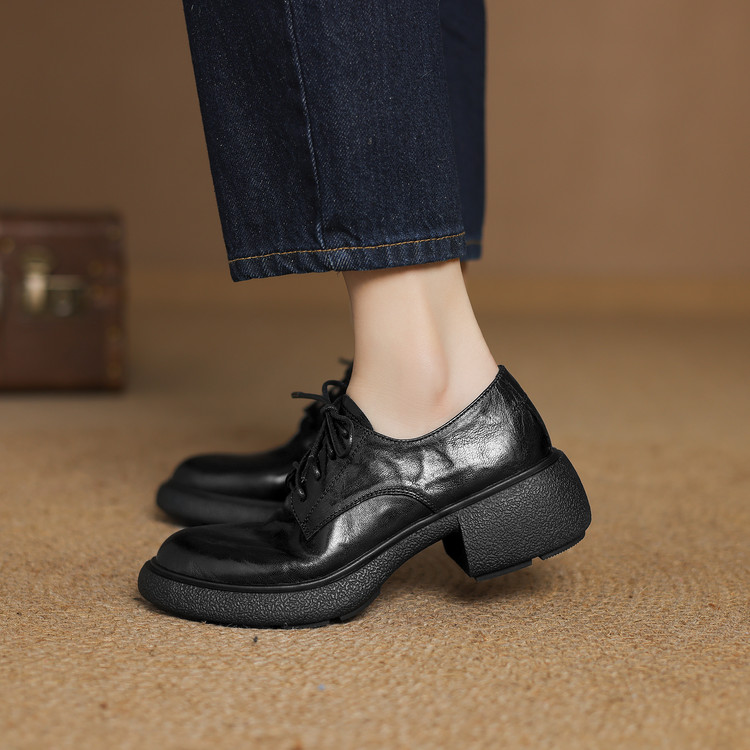 Women's Deep Mouth Round Toe Lace-Up Sheepskin Shoes - Image 5