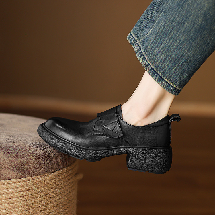 Women's Fashion Single Shoes Brown Black Mid Heel Round Toe